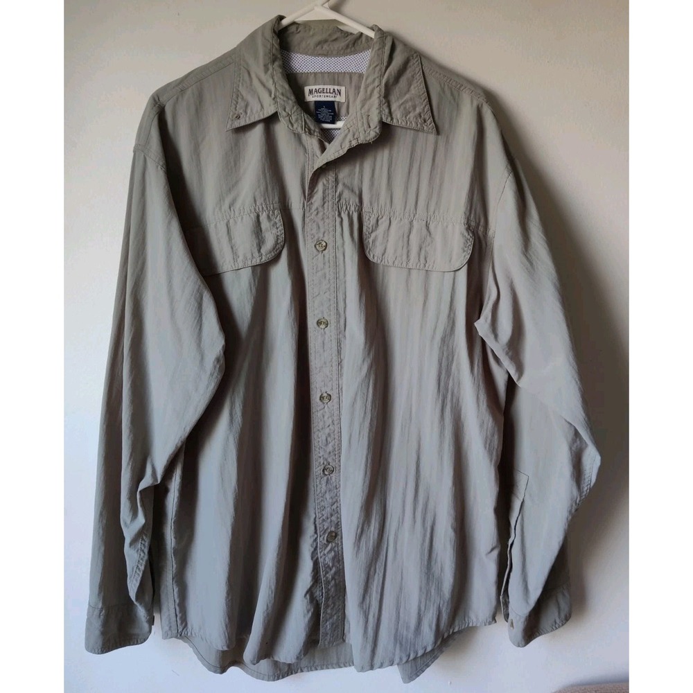 Magellan Laguna Madre Fishing Shirt Light Green Long Sleeve Cape‎ Vented Men's L
